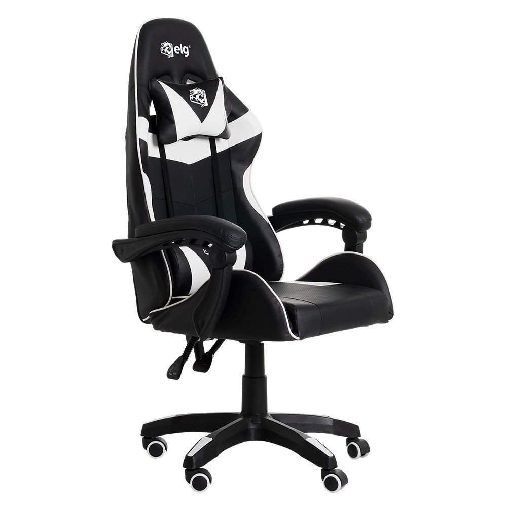 Cadeira Gamer Drakon Com Ajuste De Altura, Encosto Reclinável Braços Articulados Cor: Preto e Branco