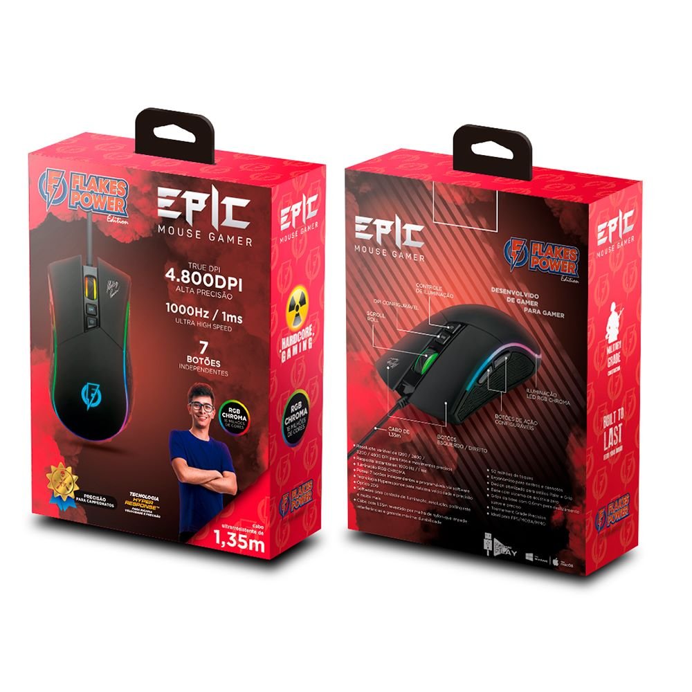 Mouse Gamer Flakes Power Epic - 4800DPI - FLKM001
