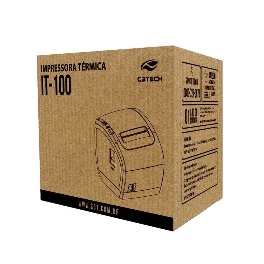 Impressora Térmica C3TECH IT-100 Para Recibos - Com Guilhotina, Preto, Bivolt