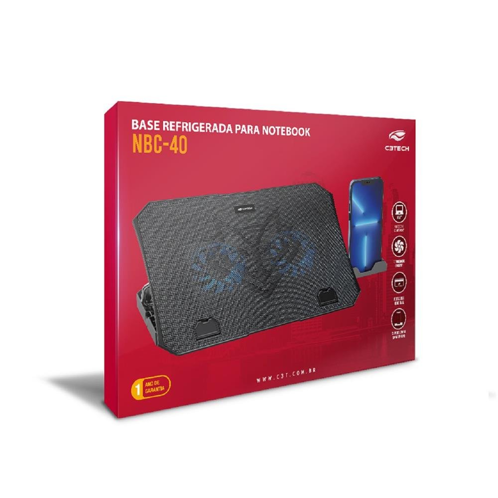 Suporte para Notebook C3Tech, para Notebook de até 15,6¿, com 2 fans, NBC-40BK