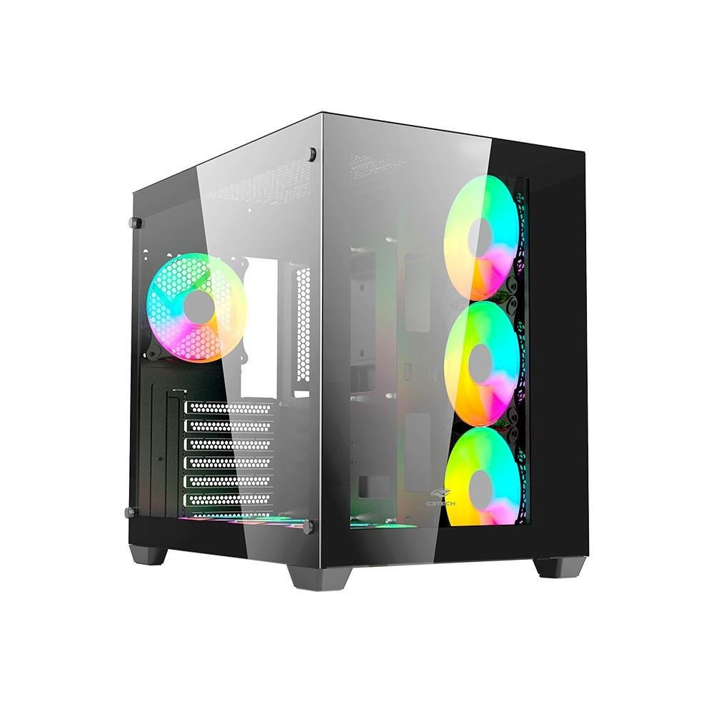 Gabinete Gamer C3tech Aquarius, Mid Tower, Vidro Temperado, Atx, Black, Sem Fonte, Sem Fan