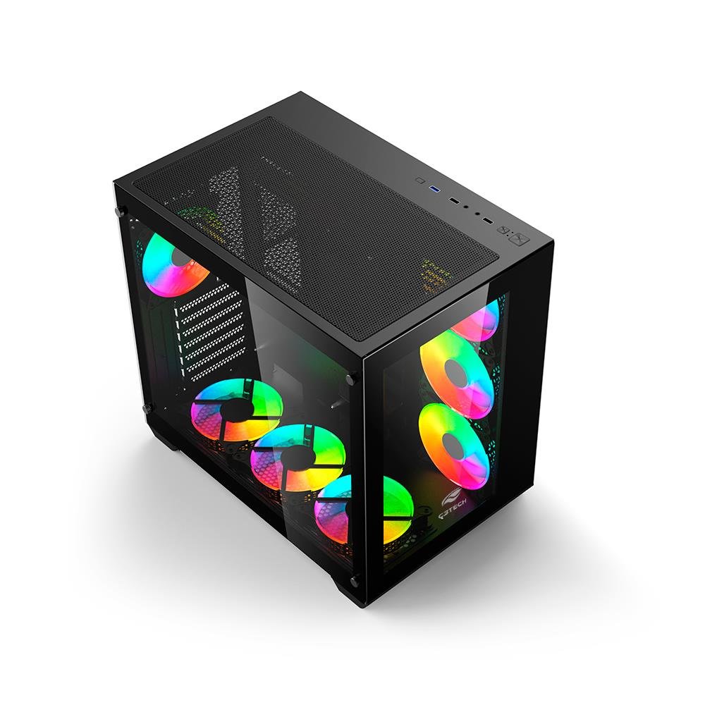 Gabinete Gamer C3tech Aquarius, Mid Tower, Vidro Temperado, Atx, Black, Sem Fonte, Sem Fan