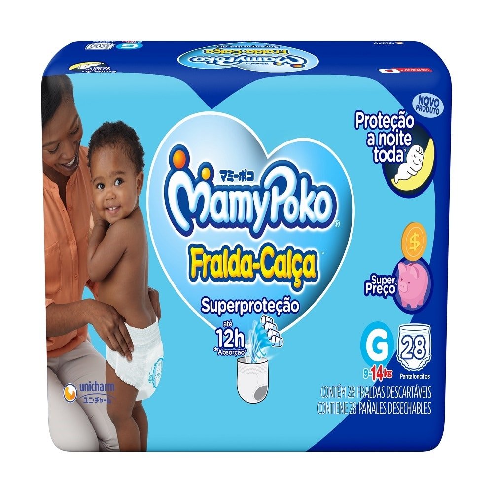 Fralda Descartável MamyPoko Calça Super Proteção Jumbo Tamanho G - 4 Pacotes com 28 Fraldas - Total 112 Tiras
