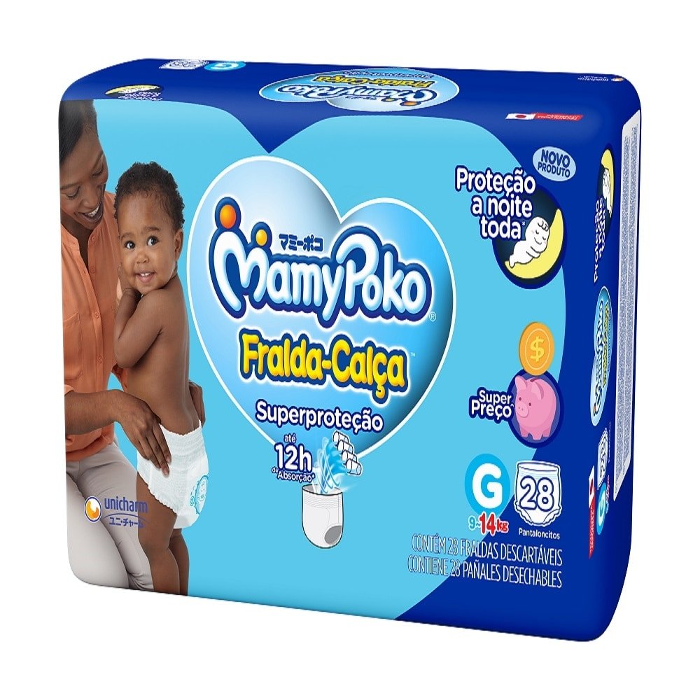 Fralda Descartável MamyPoko Calça Super Proteção Jumbo Tamanho G - 4 Pacotes com 28 Fraldas - Total 112 Tiras