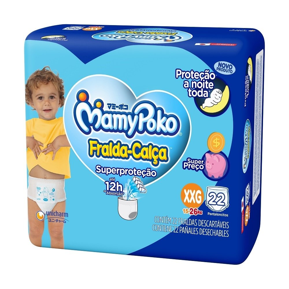 Fralda Descartável MamyPoko Calça Super Proteção Jumbo Tamanho XXG - 4 Pacotes com 22 Fraldas - Total 88 Tiras