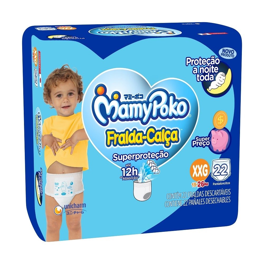Fralda Descartável MamyPoko Calça Super Proteção Jumbo Tamanho XXG - 4 Pacotes com 22 Fraldas - Total 88 Tiras