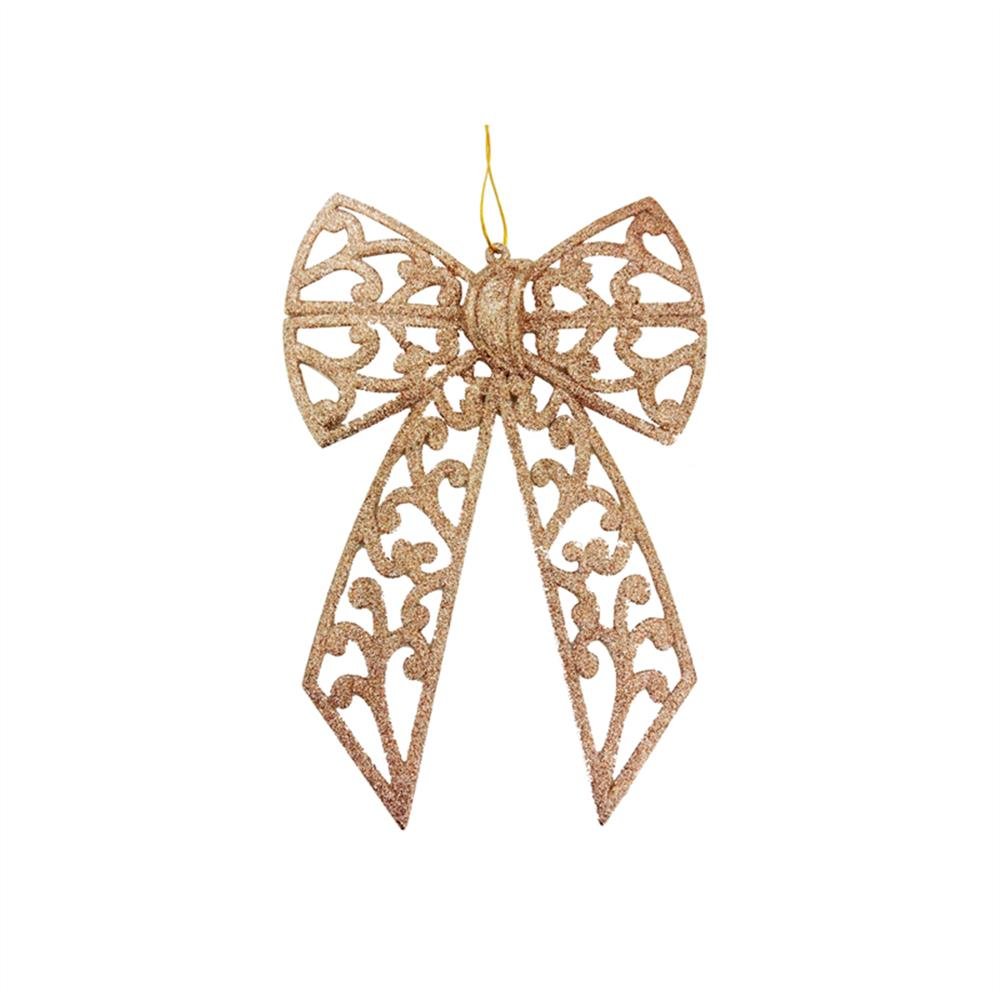 Laço Natal Vazado Gliter Rosê Gold 29X20cm
