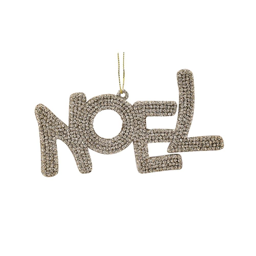Enfeite Natal Placa Noel 13X7cm Glitter Champagne