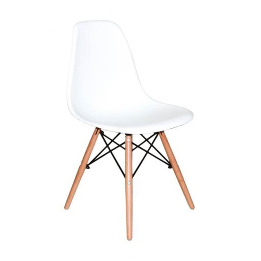 Conjunto de Mesa de Jantar Eames Eiffel Redonda 90cm Tampo de Madeira Branco com 4 Cadeiras Brancas
