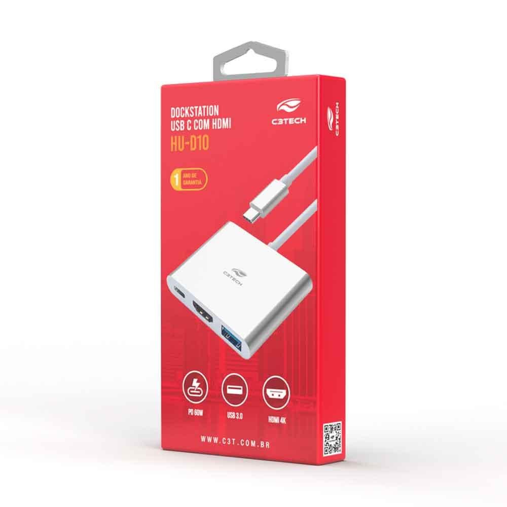 Hub Usb C C3tech 3.0 3 Portas Com Saida Hdmi 4k Hu-d10si Prata