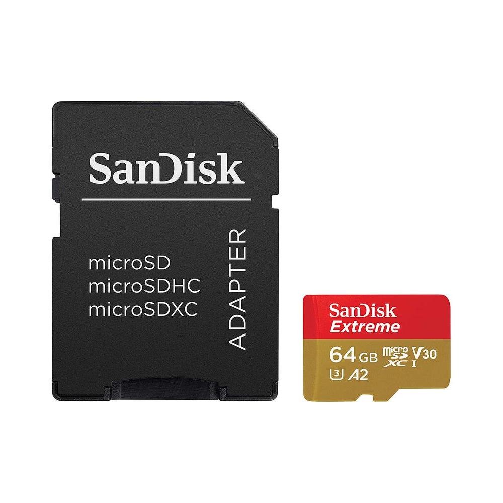 Cartao de Memoria 64GB Micro SDXC SanDisk Classe 10 Extreme 170-80MB/s UHS-I com Adaptador - SDSQXAH-064G-GN6AA.