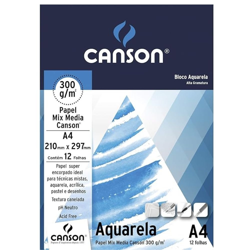Bloco Aquarela Student Canson A4 12 Folhas 300 Gramas - 66667180