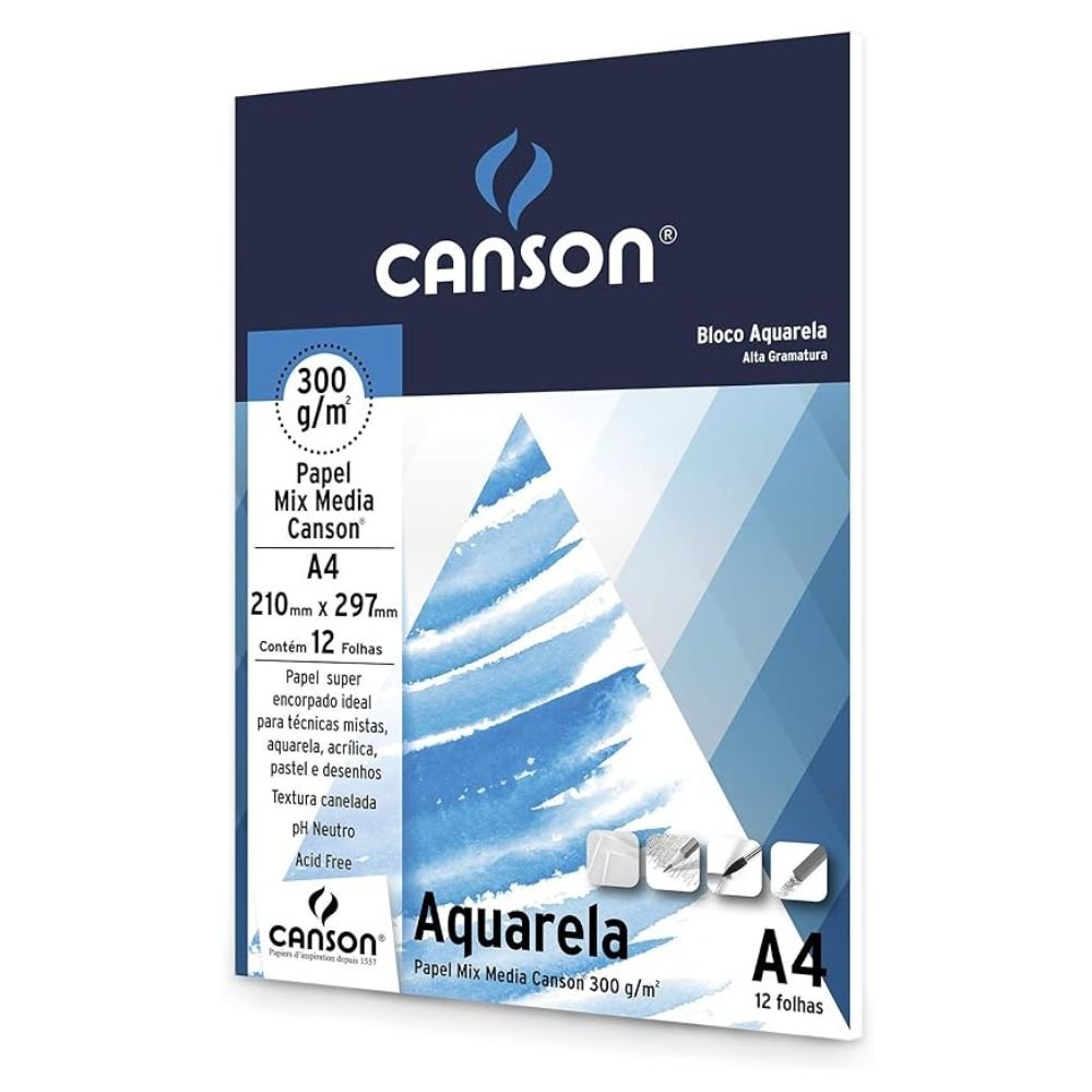 Bloco Aquarela Student Canson A4 12 Folhas 300 Gramas - 66667180
