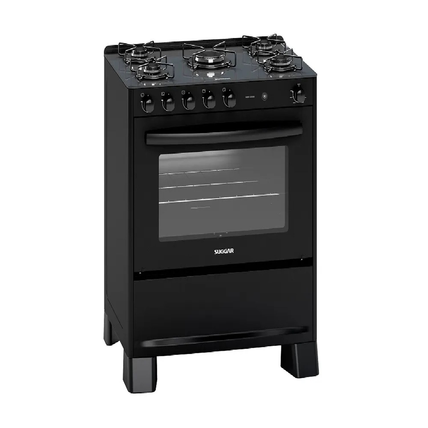 Fogão De Piso Suggar 5 Bocas Com Mesa De Vidro Preto Fgv510pt ¿ Bivolt