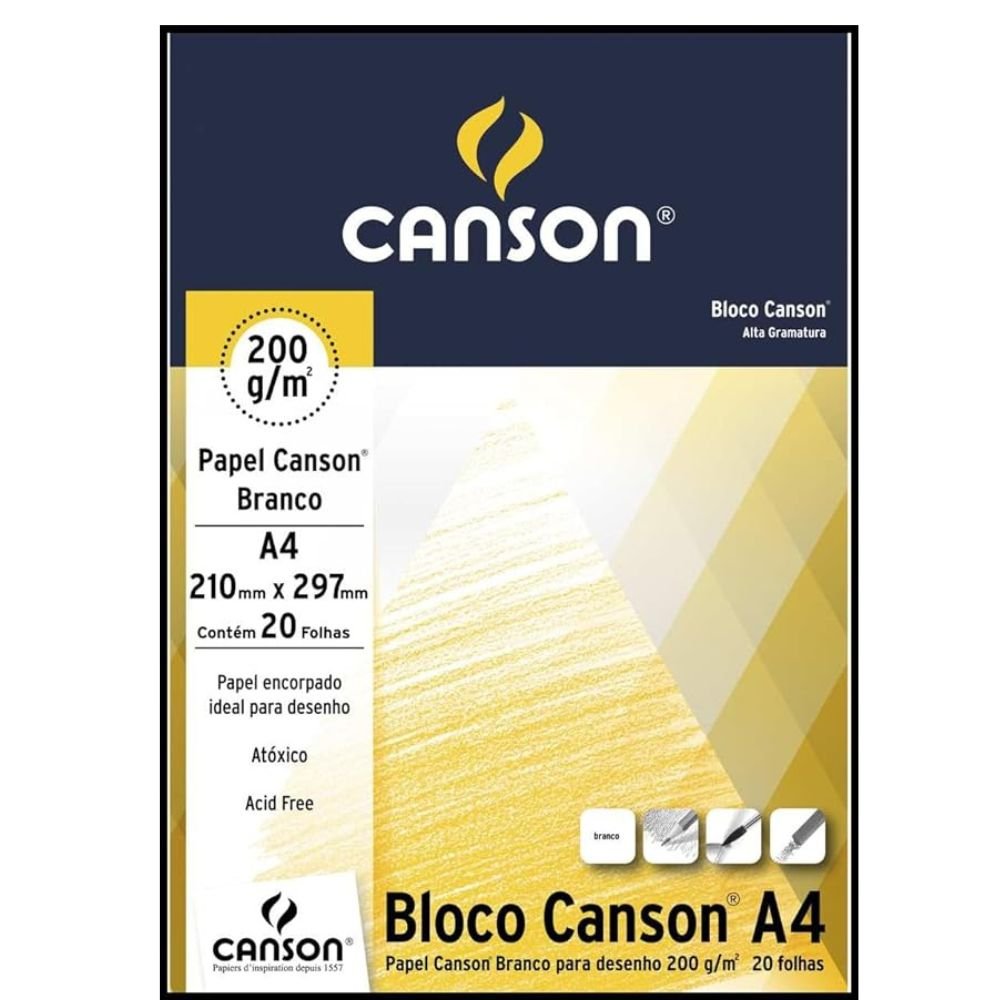 Bloco para Desenho Canson 200 Gramas A4 Branco 20 Folhas - 66667045