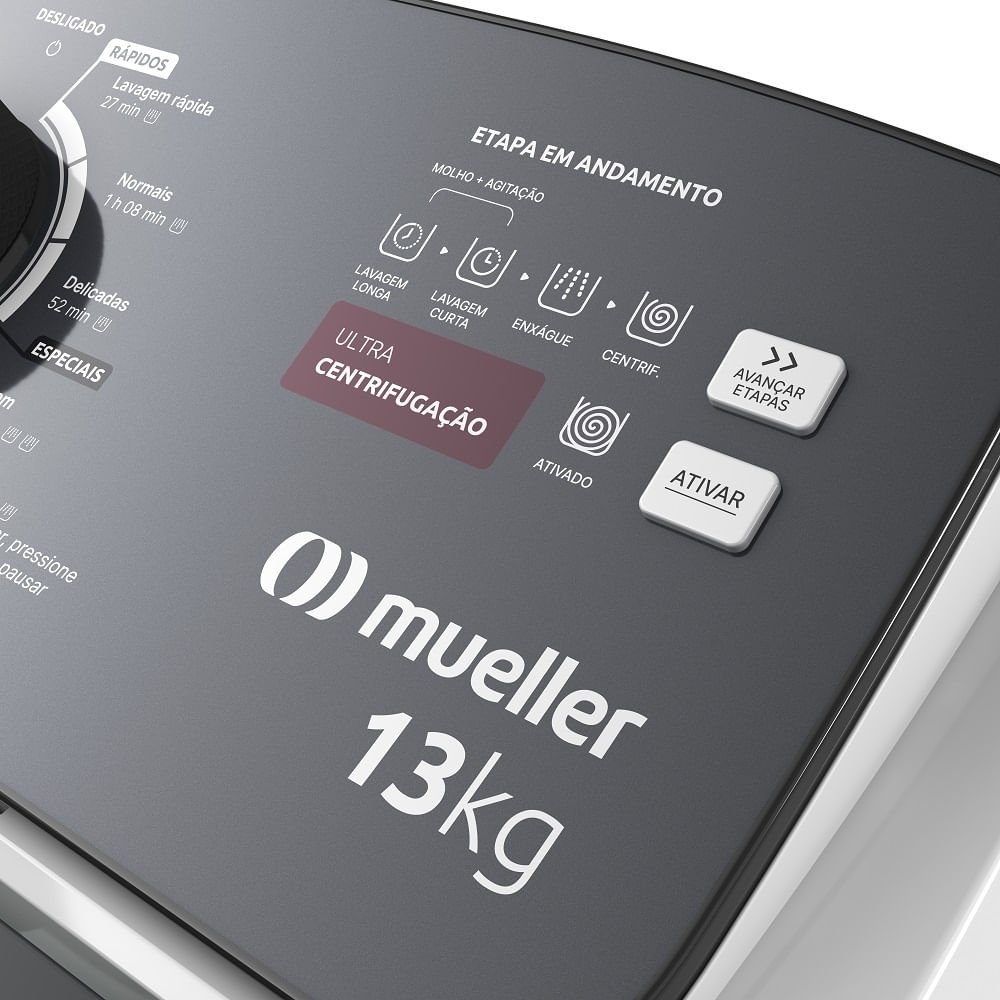 Lavadora de Roupas Automática Mueller 13Kg Ultracentrifugação e Ciclo Rápido Branca MLA13 ¿ 127 Volts