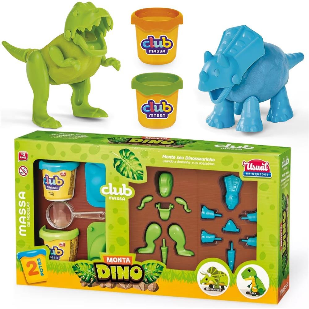 Club Massa Monta Dinos Super Kit Completo - Usual Brinquedos