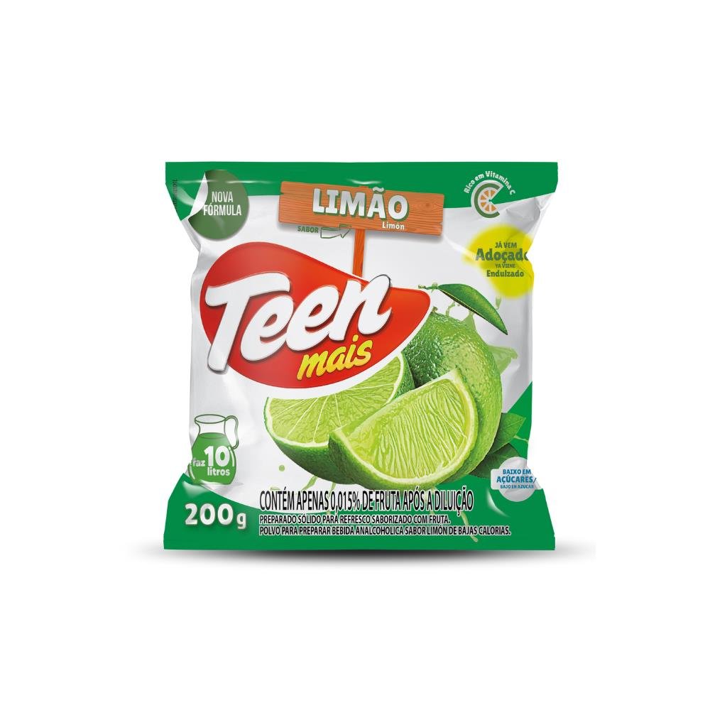 Refresco Em Po Teen Mais 200 G - Limão- Rendimento 10 Litros
