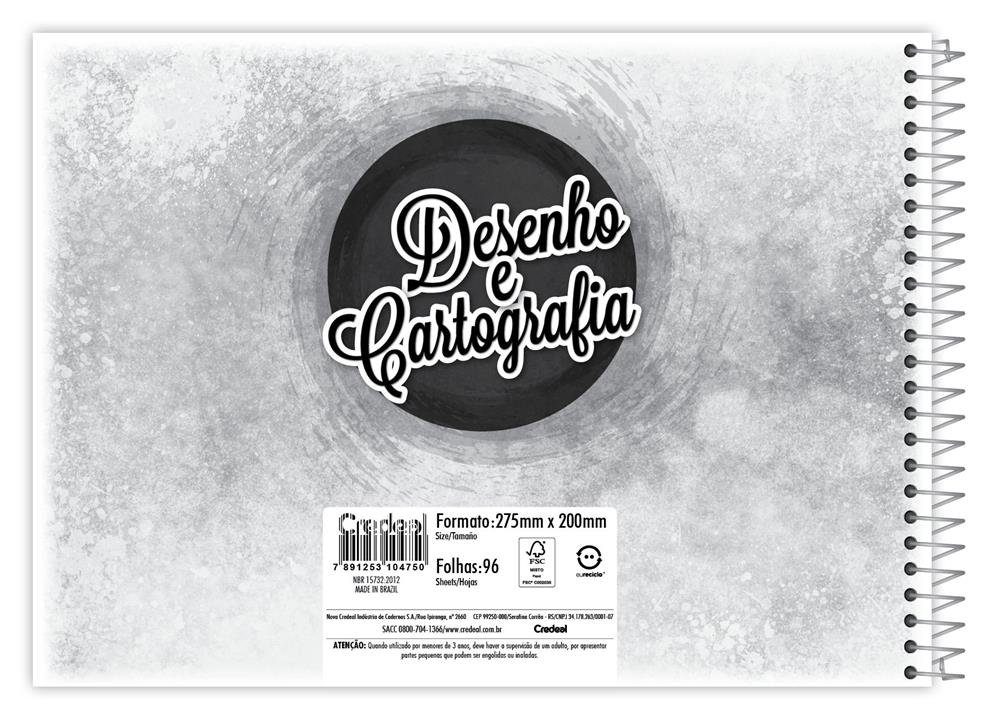 Caderno Credeal Cartografia Flexivel 96 Folhas Desenho C/10