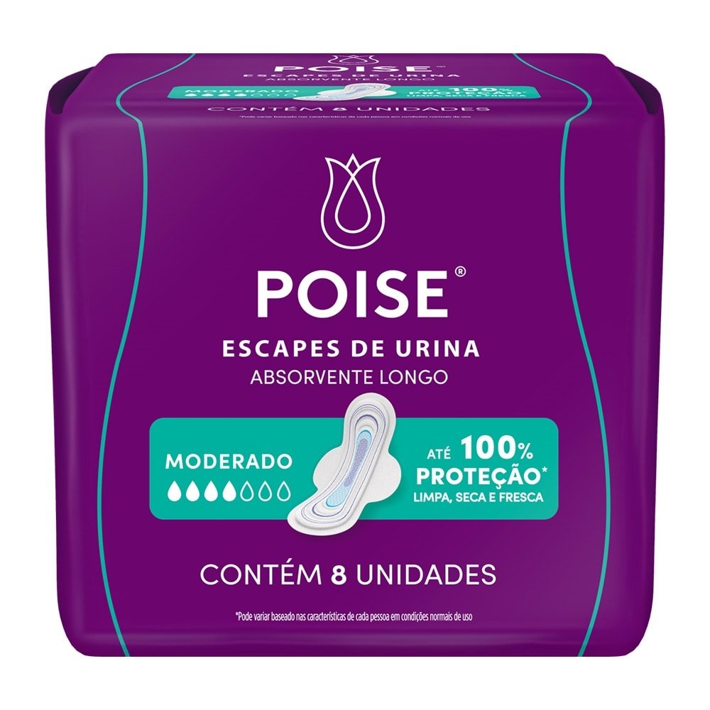 Absorvente Poise Regular com Abas para Escape de Urina - Embalagem com 8 Unidades