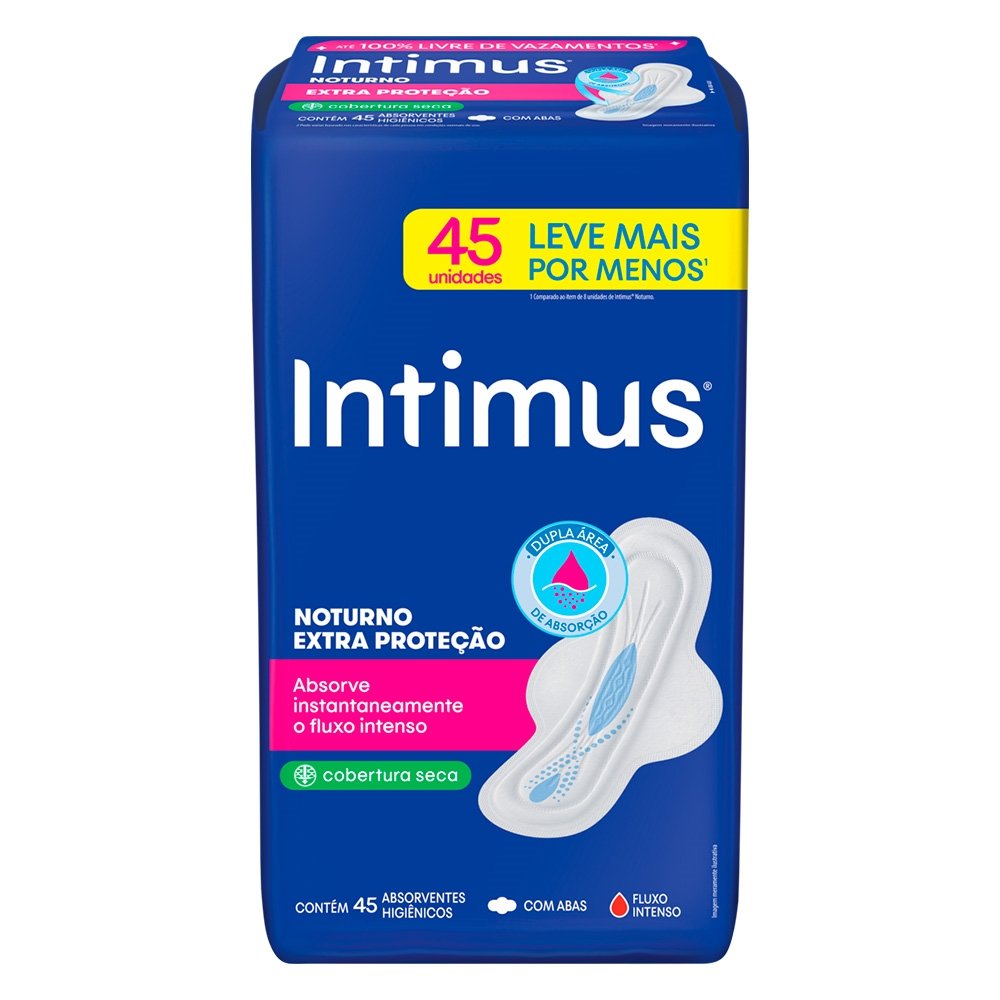 Absorvente Intimus Gel Noturno Seca com Abas - Embalagem com 45 Unidades
