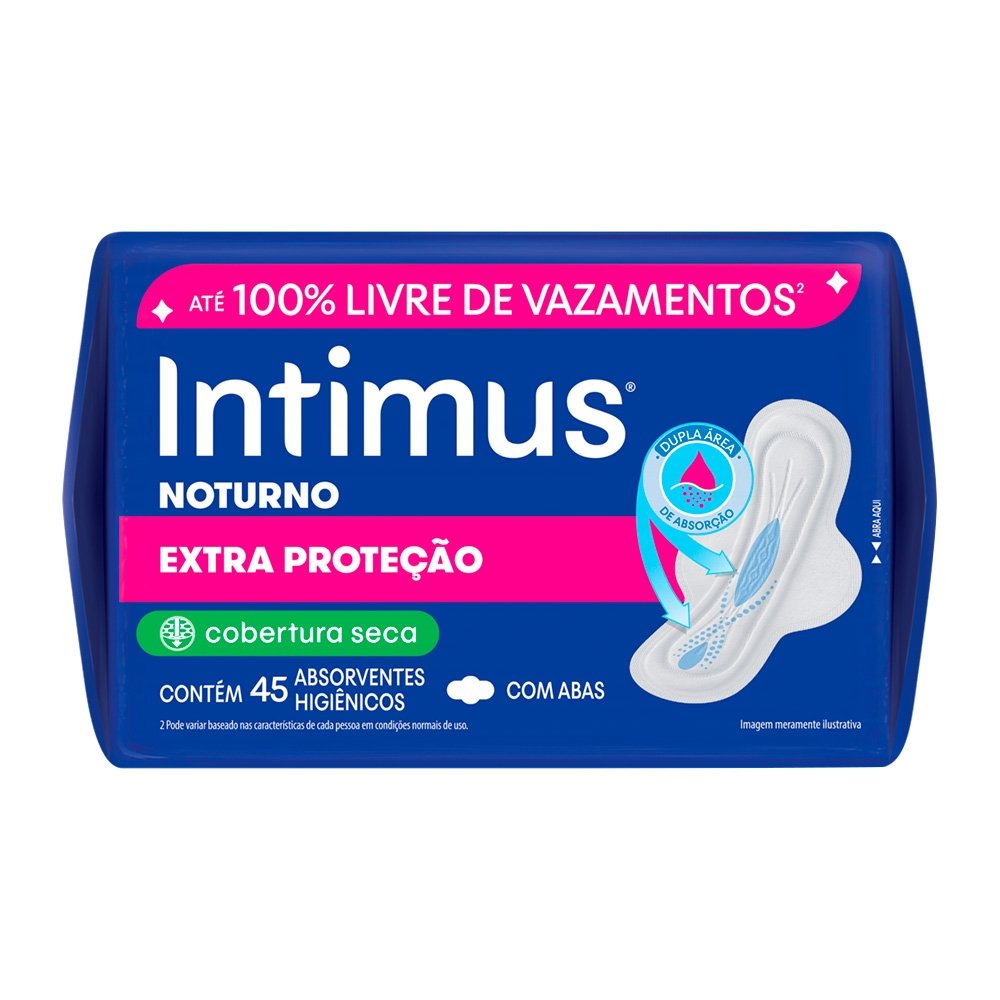 Absorvente Intimus Gel Noturno Seca com Abas - Embalagem com 45 Unidades