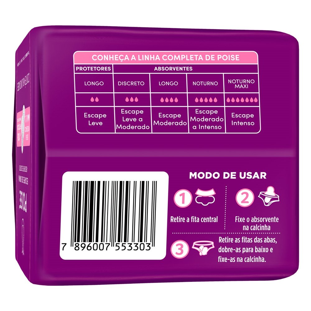 Absorvente Poise Discreto com Abas para Escape de Urina - Embalagem com 8 Unidades