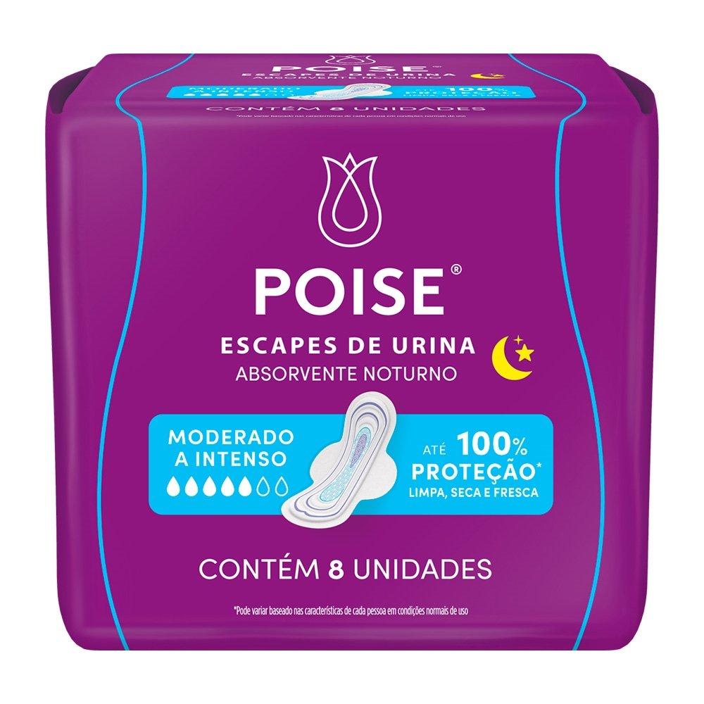 Absorvente Poise Noturno com Abas para Escape de Urina - Embalagem com 8 Unidades