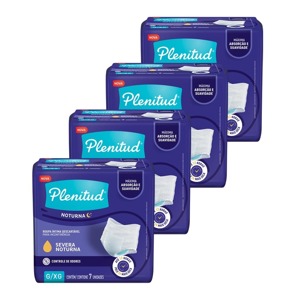 Fralda Descartável Plenitud Noturna G/XG Roupa Íntima - 4 Pacotes com 7 Fraldas - Total 28 Tiras