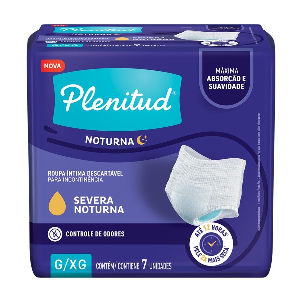 Fralda Descartável Plenitud Noturna G/XG Roupa Íntima - 4 Pacotes com 7 Fraldas - Total 28 Tiras