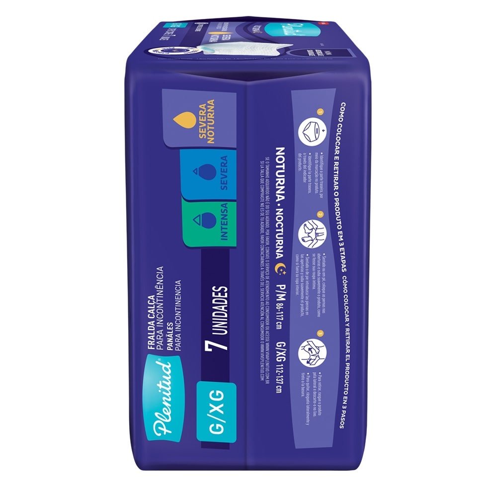 Fralda Descartável Plenitud Noturna G/XG Roupa Íntima - 4 Pacotes com 7 Fraldas - Total 28 Tiras