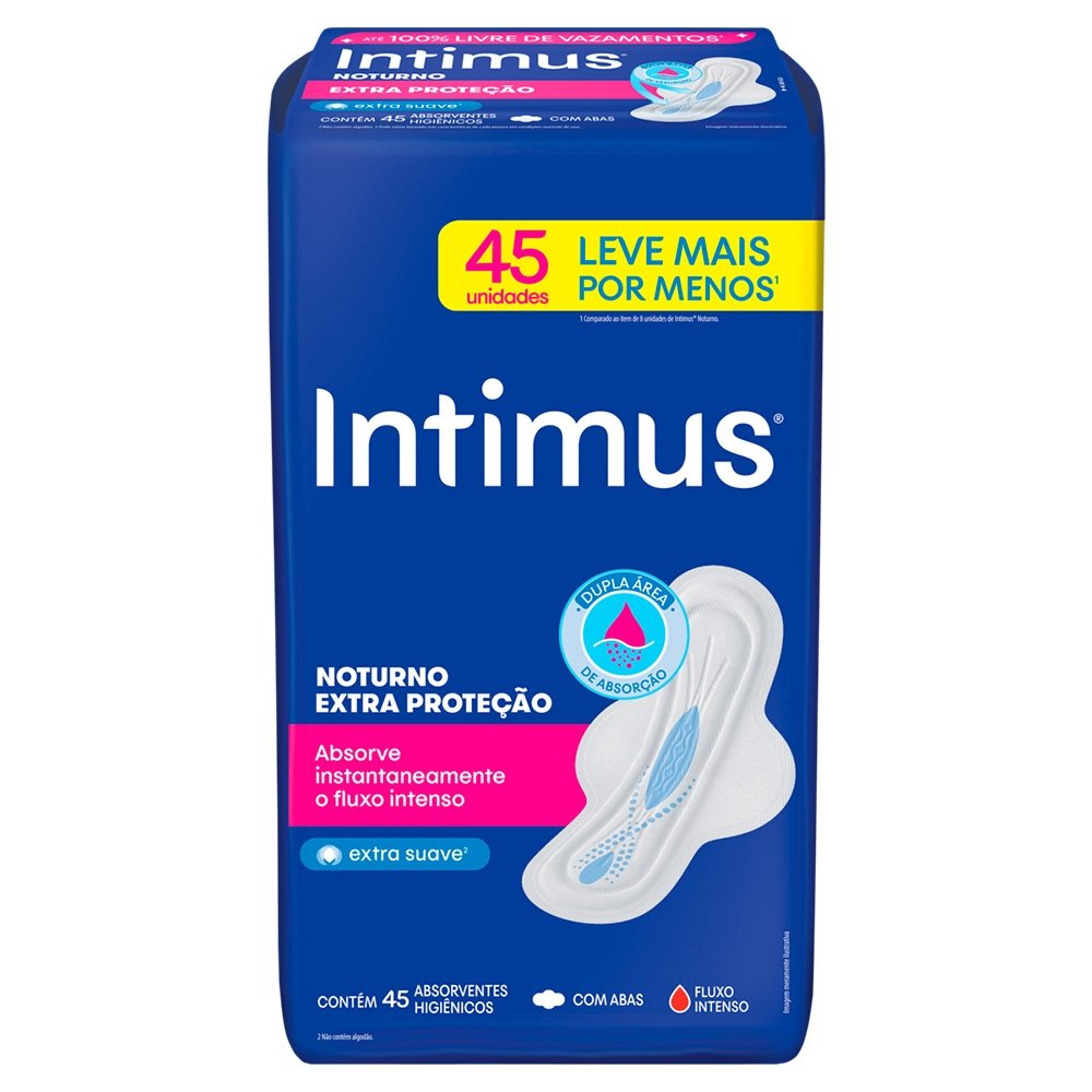 Absorvente Intimus Gel Noturno Suave com Abas - Embalagem com 45 Unidades