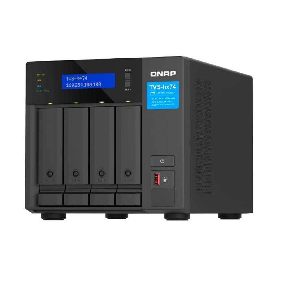 Storage Nas Qnap 4 Baias Para HD e SSD Preto TVS-H474-PT-8G-US