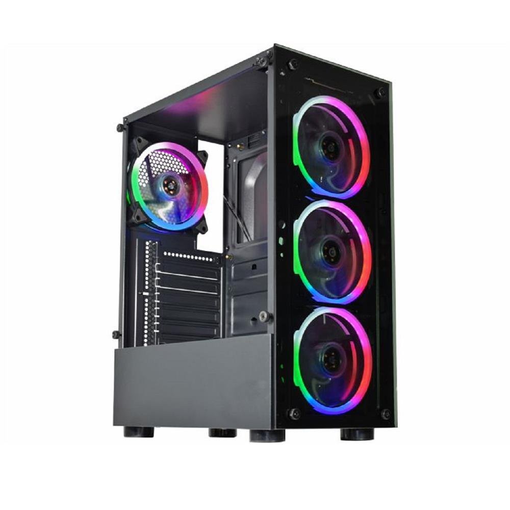 Gabinete Gamer K-Mex Cg-10W5, Rgb, Mid Tower, Lateral De Vidro, Com 3 Fans, Preto