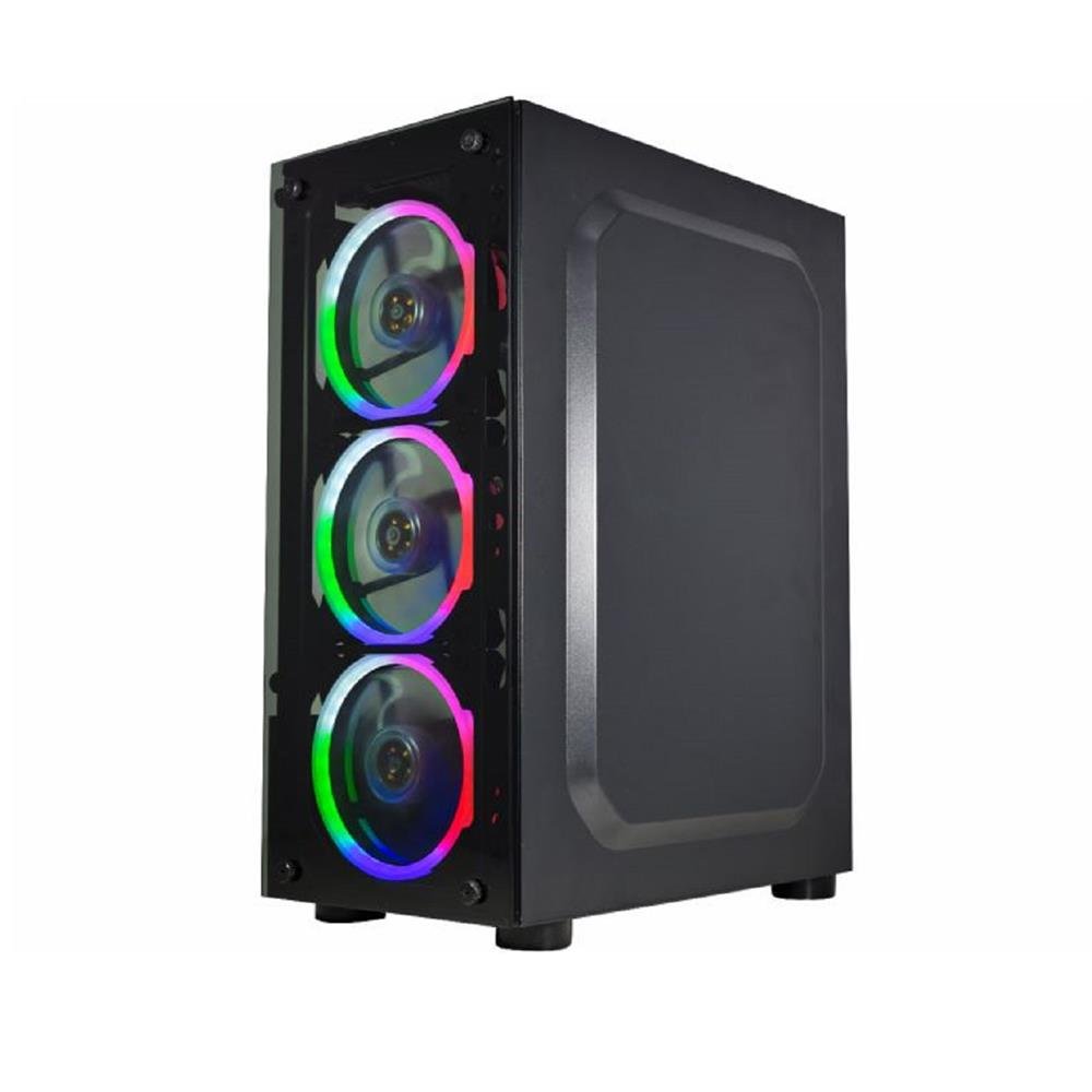 Gabinete Gamer K-MEX CG-10W5, RGB, Mid Tower, Lateral de Vidro, Com 3 Fans, Preto