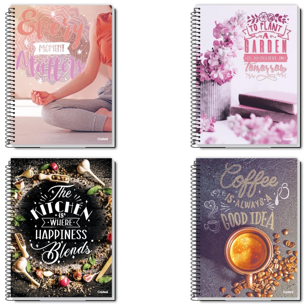 Caderno Universitário Capa Dura Espiral 12 MateriaS 168 Folhas Comfy Credeal Capas Sortidas.