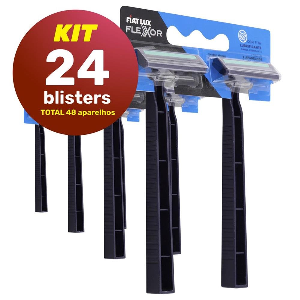 Kit Barbeador Descartavel Aparelhos De Barbear Com 2 Laminas Com 48 Unidades Fiat Lux Flexor Cores Sortidas