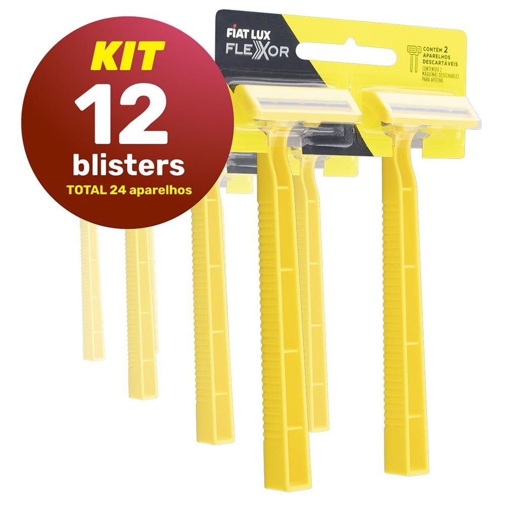 Kit Aparelhos De Barbear Barbeador Descartavel Com 2 Laminas Com 24 Unidades Fiat Lux Flexor Cabo Resistente