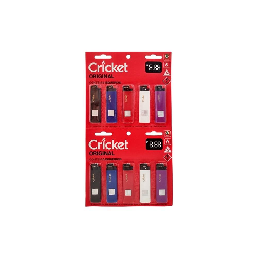 Kit Com 10 Pacotes De Isqueiro Cricket Original Cartela Com 10 Unidades Cada