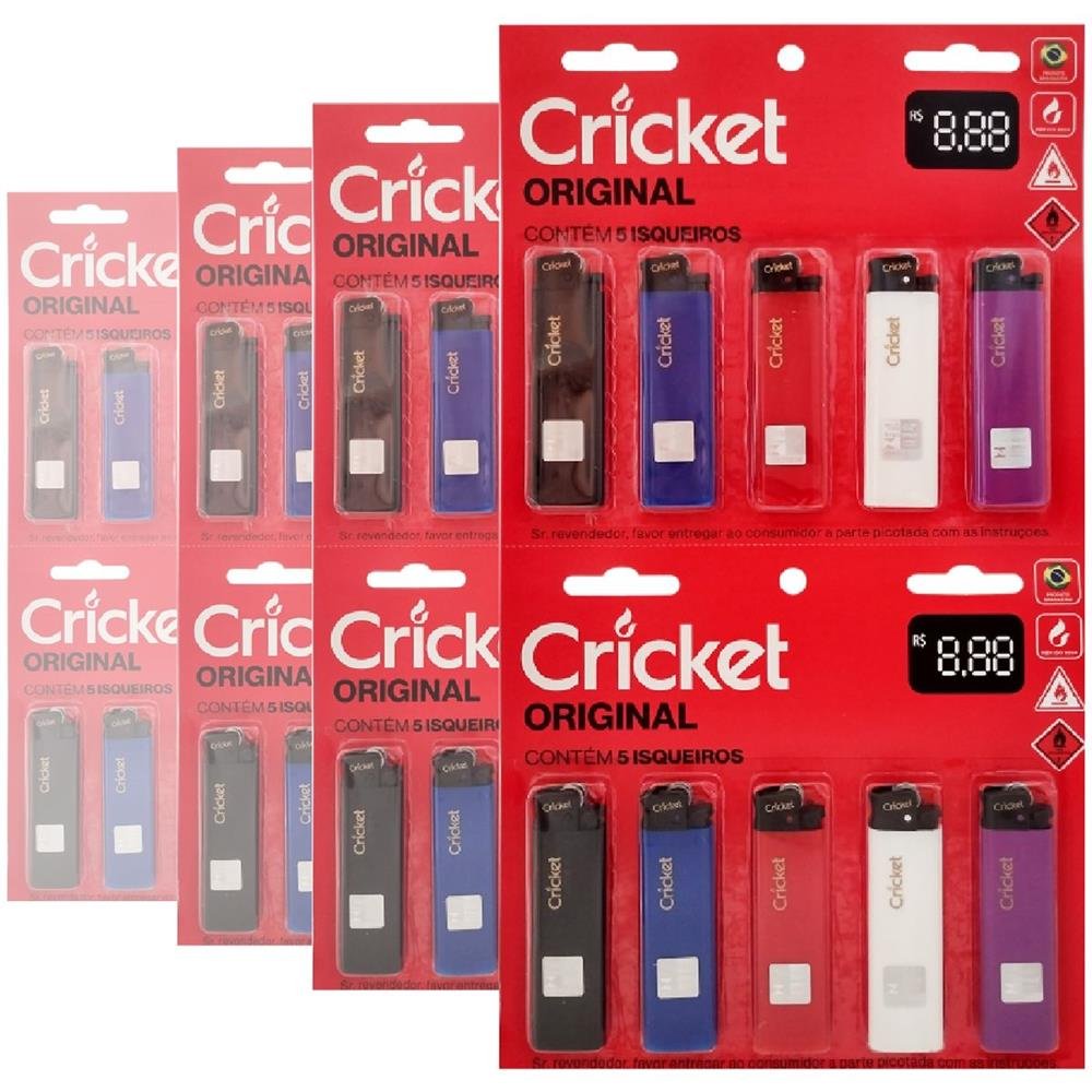 Kit Com 10 Pacotes De Isqueiro Cricket Original Cartela Com 10 Unidades Cada