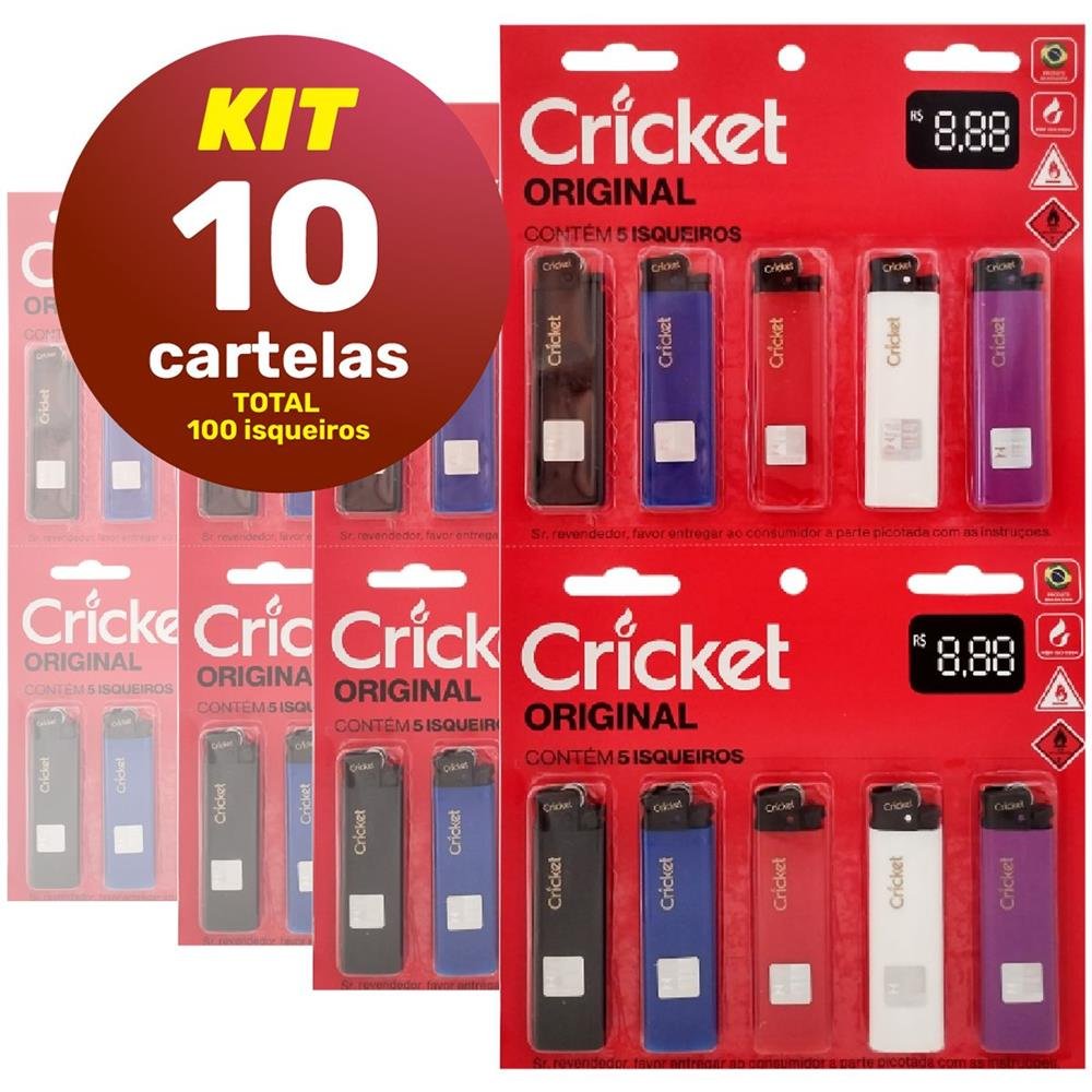 Kit Com 10 Pacotes De Isqueiro Cricket Original Cartela Com 10 Unidades Cada