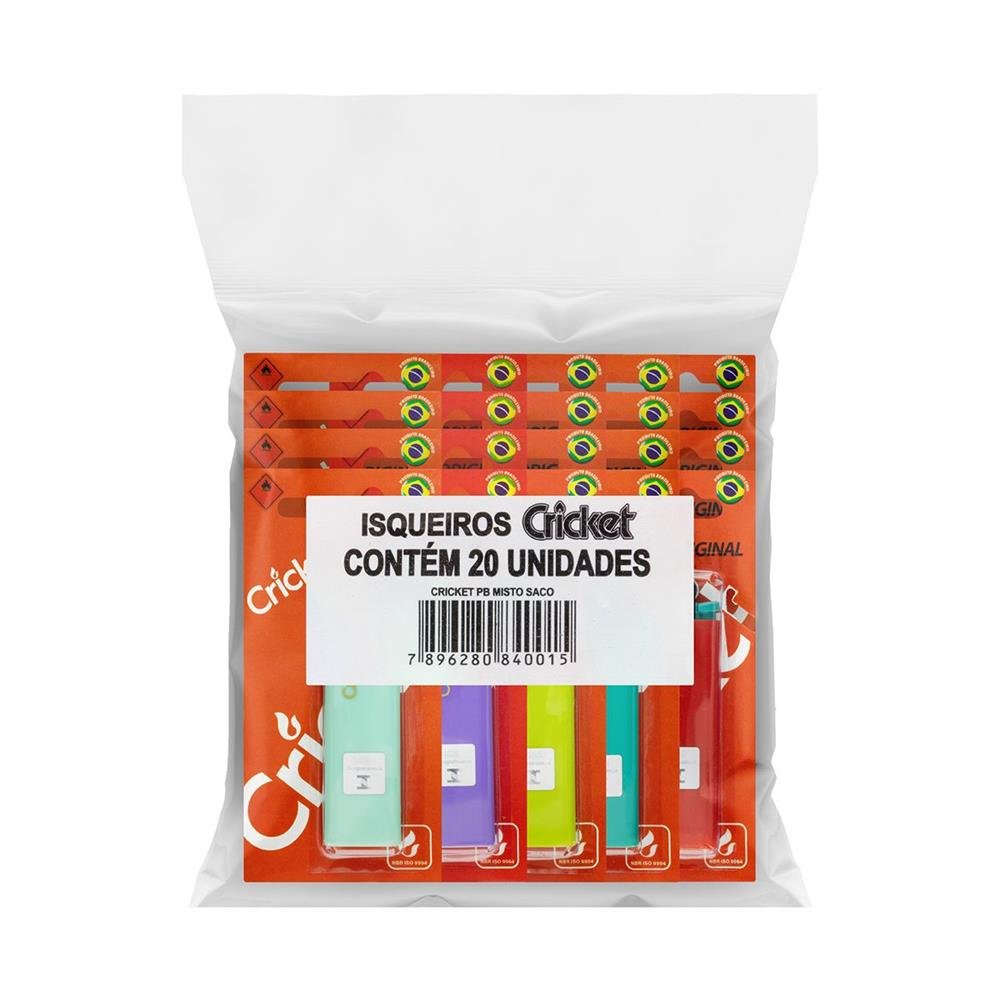 Kit Com 20 Pacotes De Isqueiro Cricket Original Misto Com 20 Unidades Cada