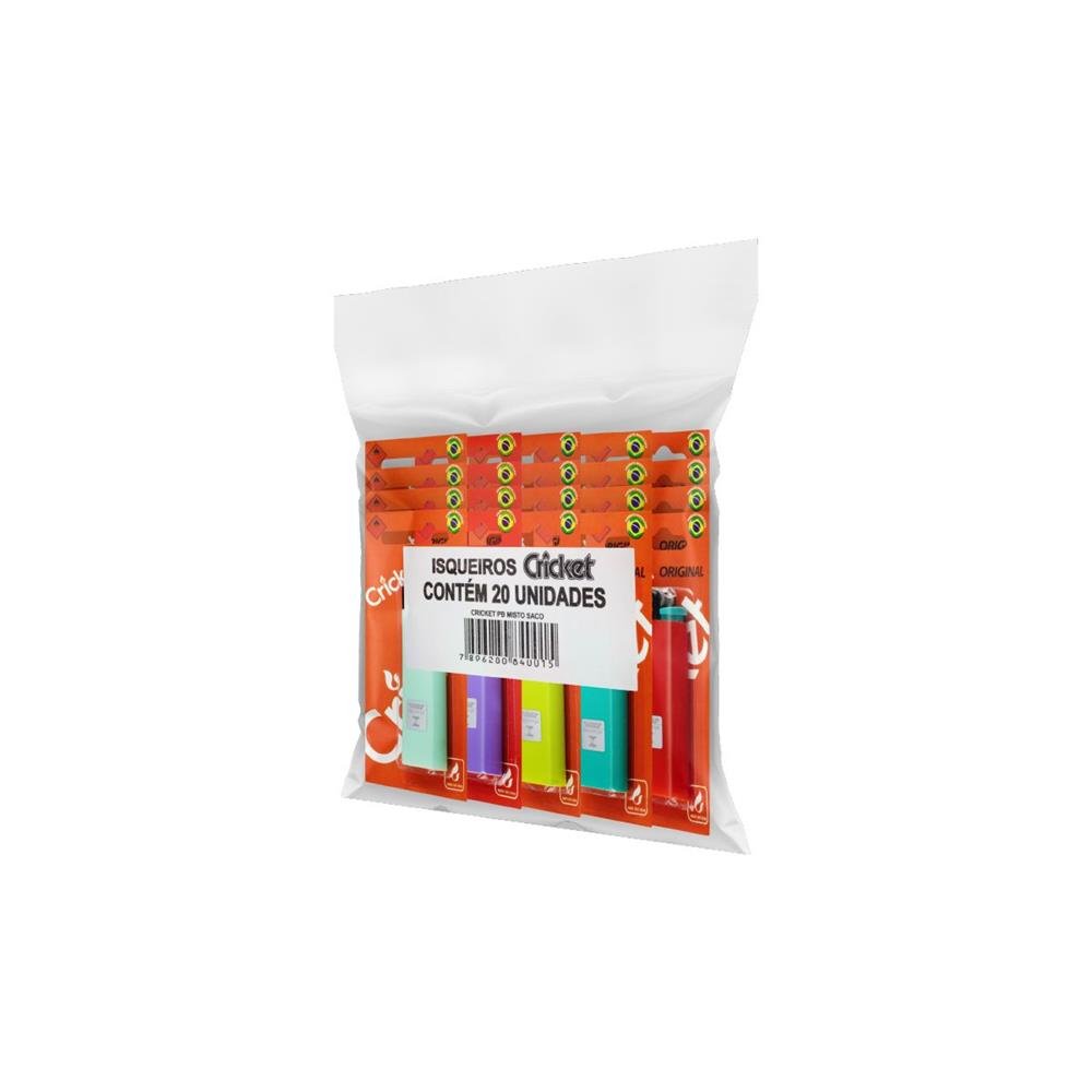 Kit Com 20 Pacotes De Isqueiro Cricket Original Misto Com 20 Unidades Cada