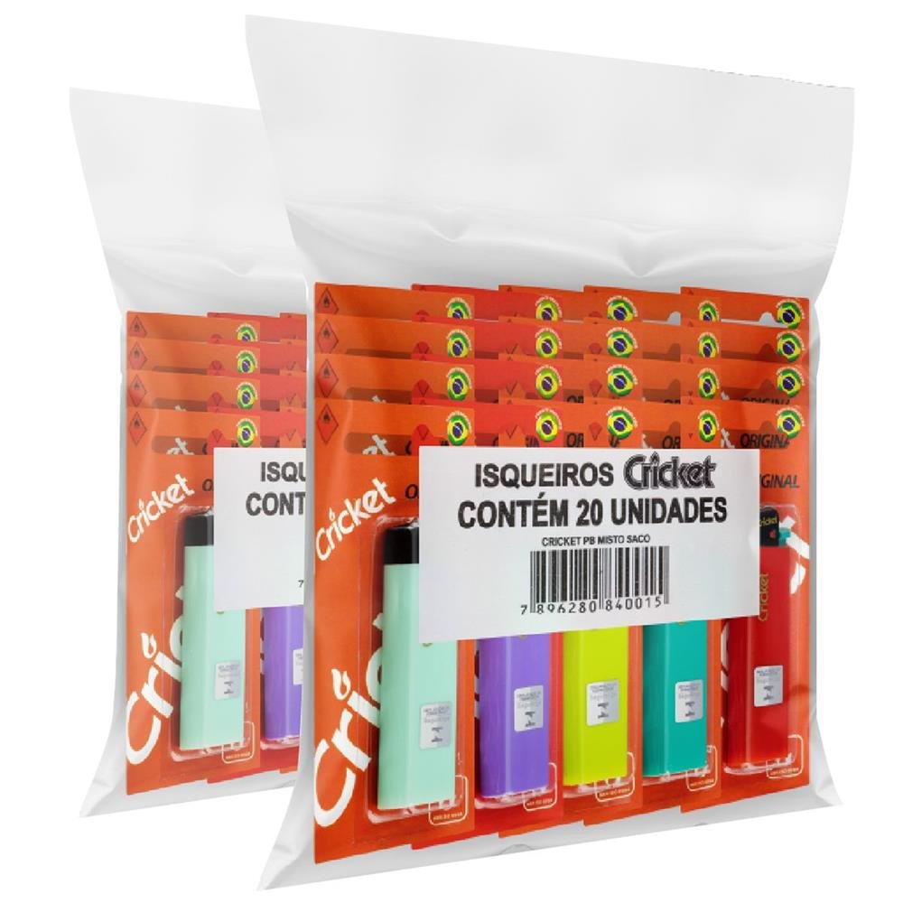 Kit Com 20 Pacotes De Isqueiro Cricket Original Misto Com 20 Unidades Cada