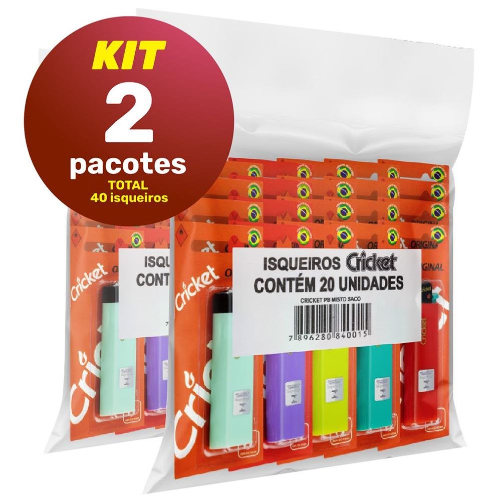 Kit Com 20 Pacotes De Isqueiro Cricket Original Misto Com 20 Unidades Cada