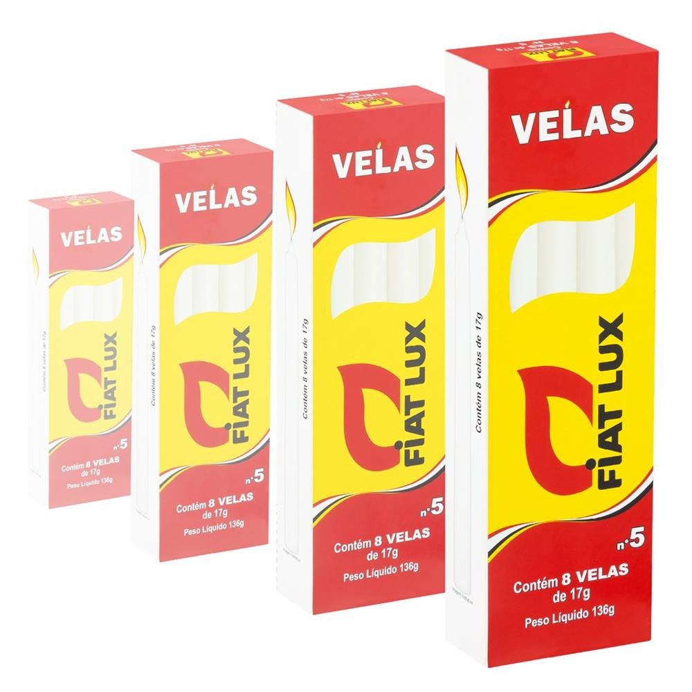 Vela Palito Branca de Parafina Numero 5 Fiat Lux 192 Unidades