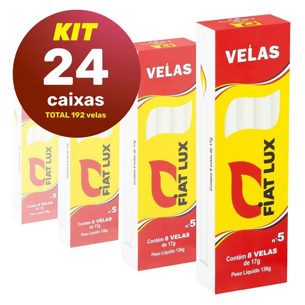 Vela Palito Branca de Parafina Numero 5 Fiat Lux 192 Unidades