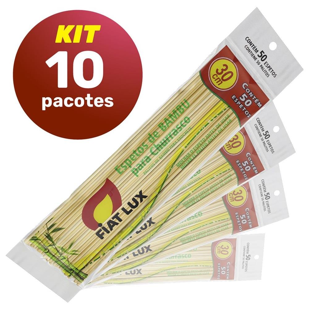 10 Pacotes De Espeto Para Churrasco De Bambu 30 Cm Fiat Lux 50 Unidades Cada