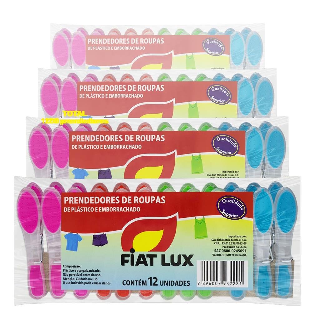 Kit Prendedor Roupas Plastico Emborrachado Fiat Lux 120 Unidades