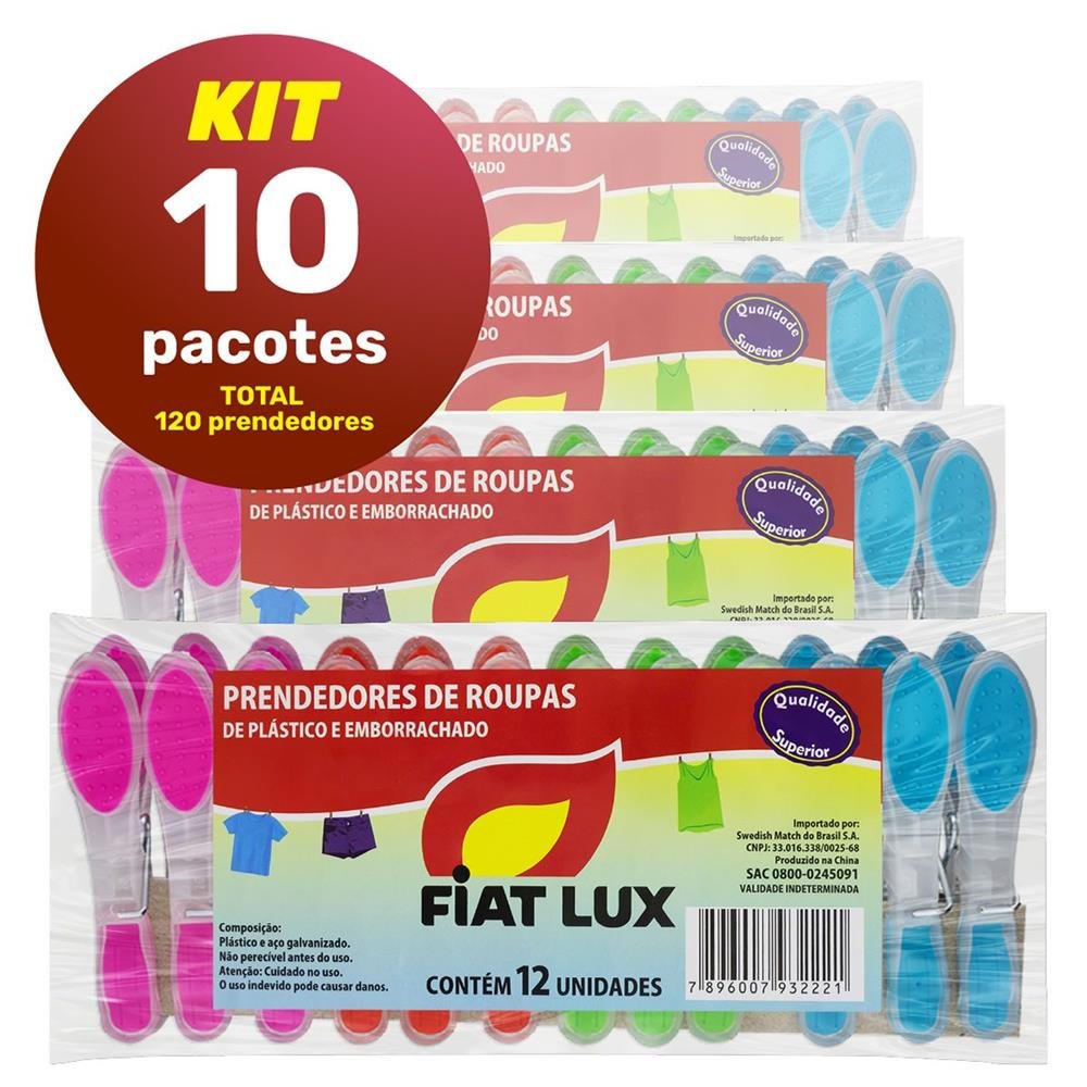 Kit Prendedor Roupas Plastico Emborrachado Fiat Lux 120 Unidades